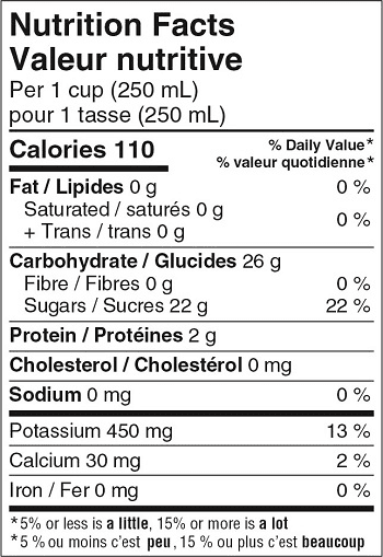 A bilingual Canadian Nutrition Facts table — English and French, with % Daily Value